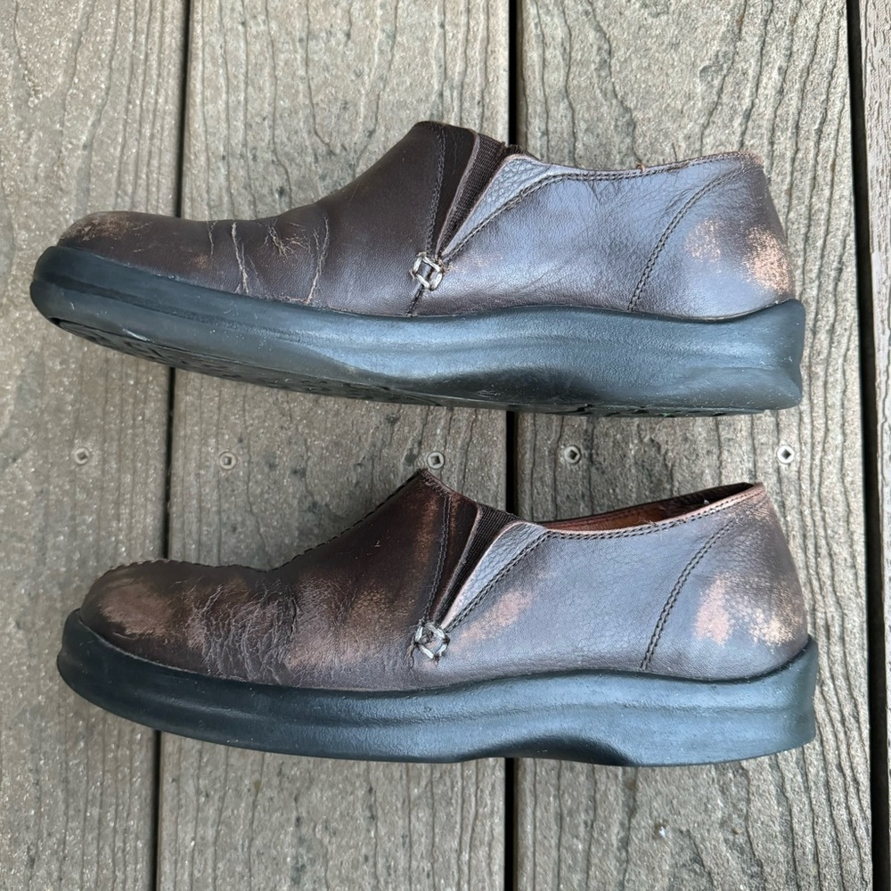 SOLD Birkenstock Footprints Brown Leather Slip On Clogs 39 US 8.5 Comfort Shoes - Picture 3 of 10
